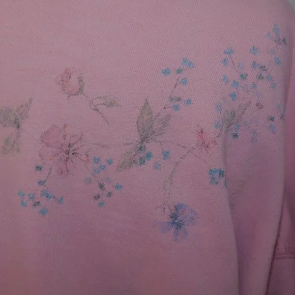 VTG 90s Northern Reflections Womens L Pink Floral Glitter detail  Sweatshirt - Picture 13 of 13